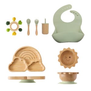 Juego de cubiertos combinados de bambú para bebés estilo nórdico