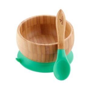 Bowl de Bambú para Bebé con Ventosa + Cuchara de Silicona | Plato Infantil | Alimentación Complementaria BLW