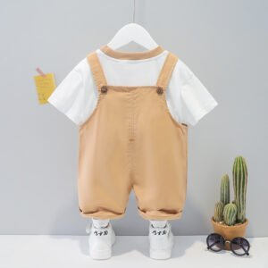 Conjunto de Verano para Bebé – Camiseta de Manga Corta y Peto con Estampado de Dibujos